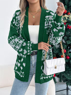 Christmas Deer Pocket Long Sleeve Cardigan Sweater Coat