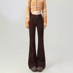 Brown High-waisted Slimming Maillard Flared Pants For Petite