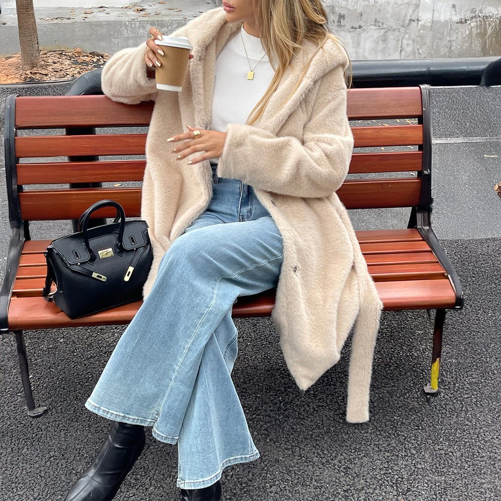 Women's Solid Color Casual Plush Long Sleeved Coat