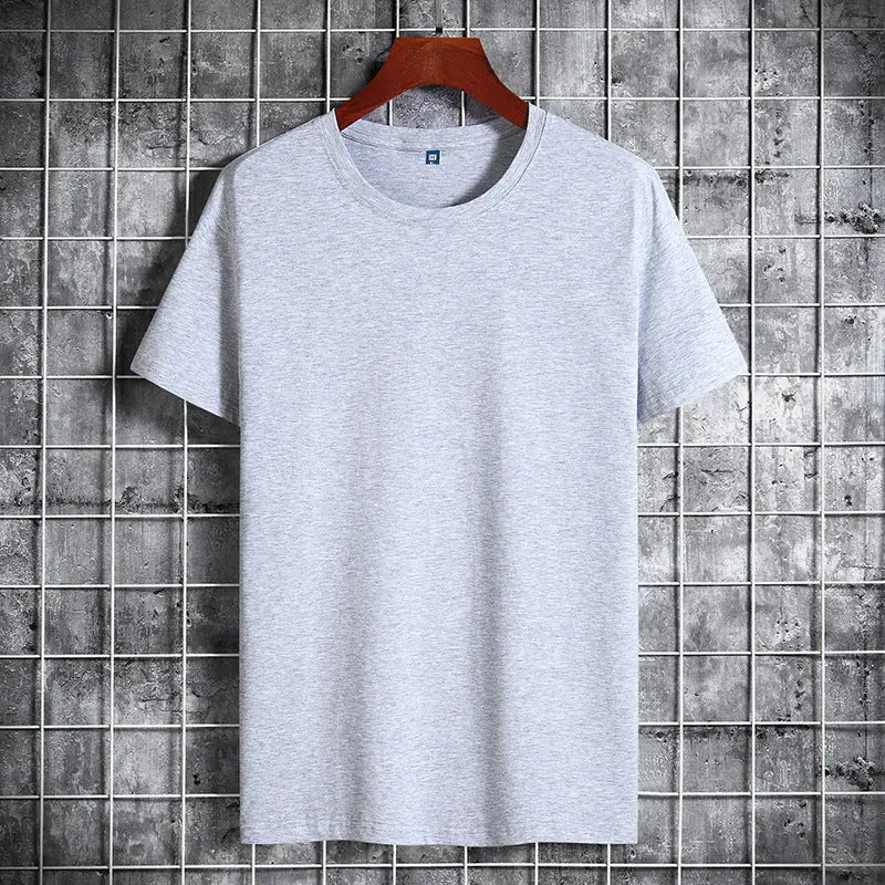 Cotton Short Sleeve T-shirt Men's Pure Color All-matching Round Neck Lycra Elastic Plus Size - The Premium
