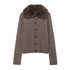 Faux Fur Effect Lapel Knitted Coat Women