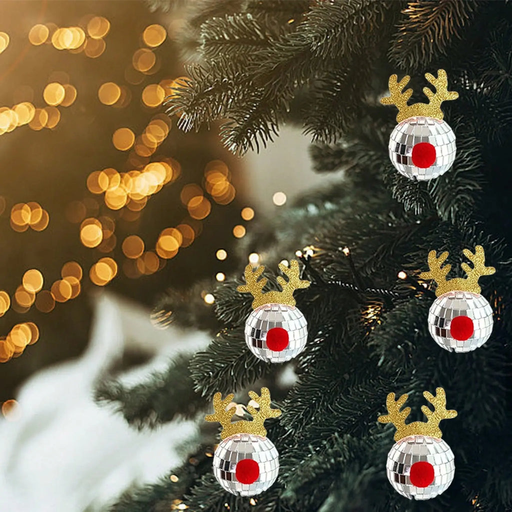 5 Pcs Disco Mirror Christmas Ball Pendants With Elk Antlers Cute Disco Ball Accessories Car Disco Mirrors Deer Antler Ornament Halloween Props For Xmas Trees Garlands Music Festival Birthday Party Dec - The Premium