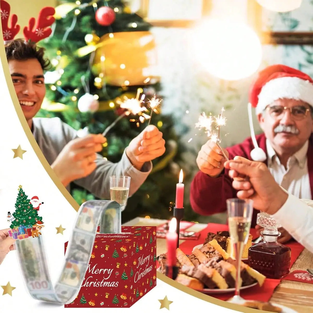 Christmas Money Box For Cash Gift Pull Surprise Money Gift Boxes For Cash With Pull Out Surprise Merry Christmas Box Holder Unique DIY Roll Ideas Cash Holder For Xmas Parties Favors Birthday Lovers - The Premium