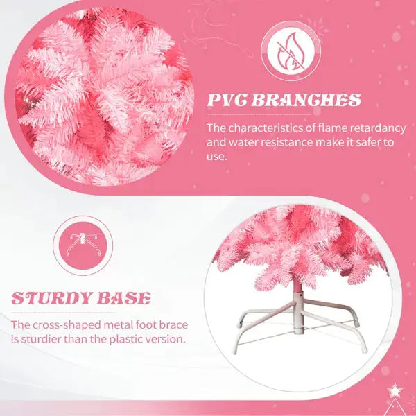 7.5 FT Hinged Christmas Tree, Artificial Pencil Christmas Tree, Unlit Artificial Christmas Pine Tree With 1075 Branch Tips And Sturdy Stand, Pink - The Premium