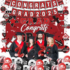 Graduation Decorations Class Of 2025 Set, Red Theme Graduation Party Supplies Of 50 Congrats Grad Banner Class Of 2025 Backdrop Balloons Hanging Swirls For High School College Celebrations - The Premium