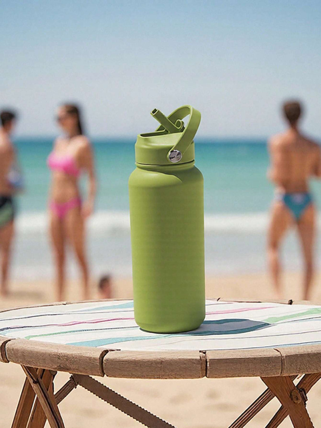 Sports Water Bottle With Portable Handle, Straw, Stainless Steel, American-style, Wide-mouth, Thermal Insulation Cup
