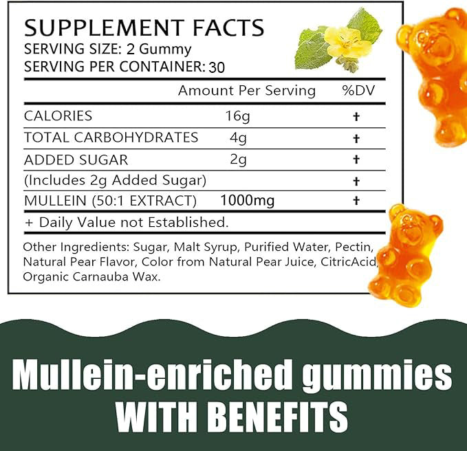Mullein Gummy Mullein Leaf Extract For Respiration&Digestive Health 60 Count