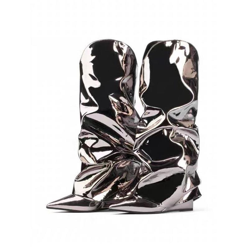 New Bright Noodle Wedge Wrinkle Boots