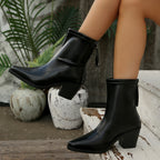 European And American Pointed Toe Chunky Heel Martin Boots