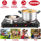 1Pc 2000W Electric Infrared Dual Burner Portable Heating Hot Plate Stove Countertop RV Hotplate With Glass Cooktop Stepless Temperature Adjustments For Home RV Camp