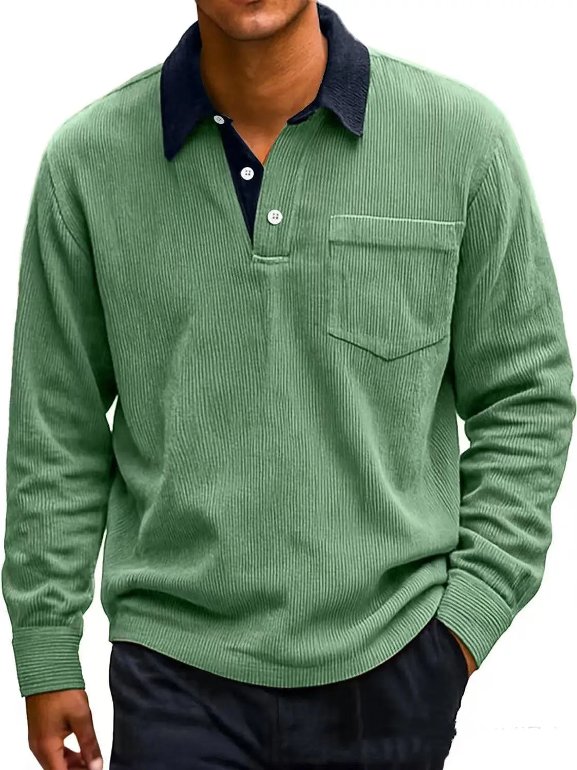 Men's Vintage Corduroy Button Long Sleeve Polo Shirt - The Premium