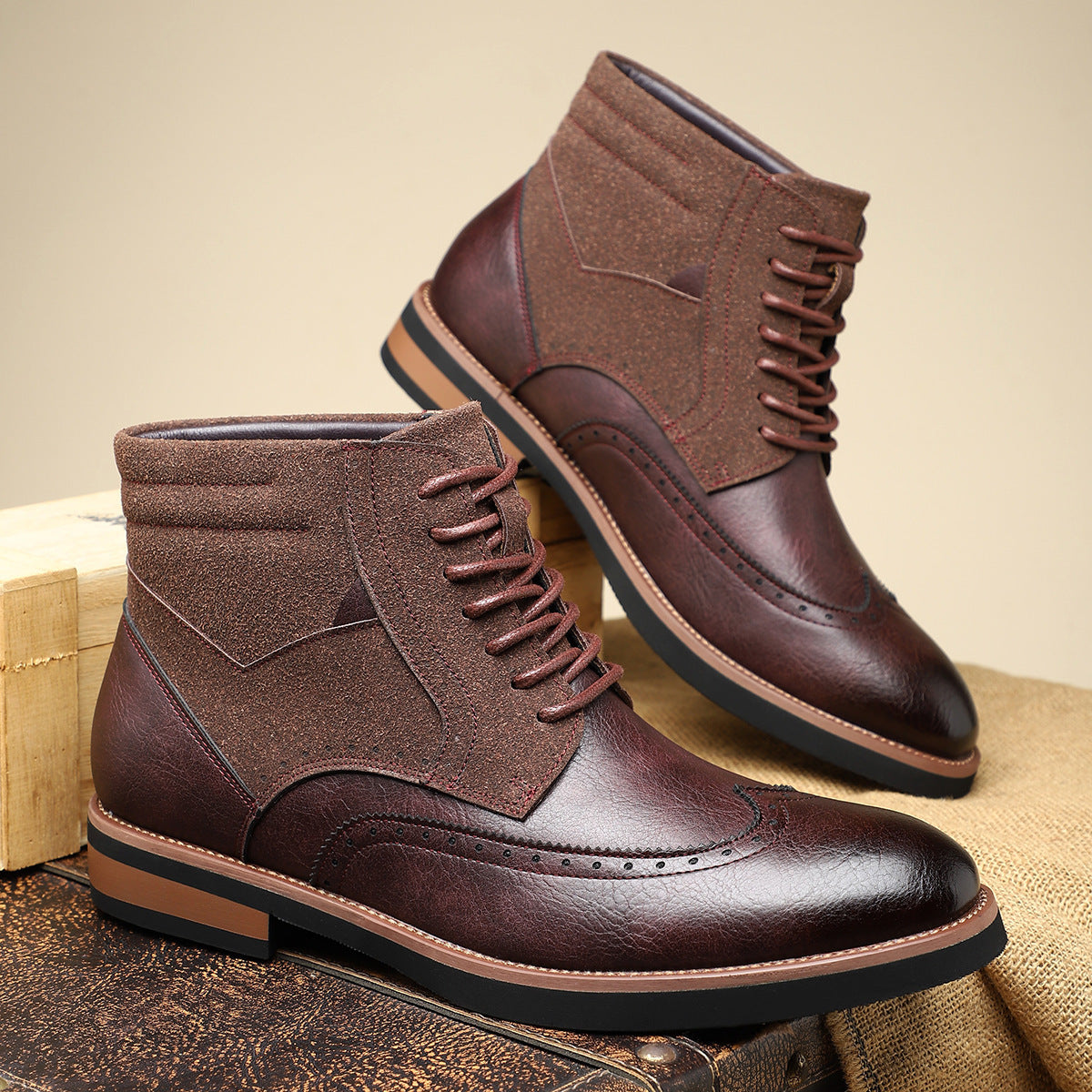 British Style Retro Martin Boots Mid-top Carved Men's
