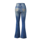 Embroidered Flared Jeans, High-Waist Bootcut Jeans, Women's Denim Style, Vintage Stretch Pants, Western Retro Flared Pants