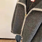 Gray Raccoon Fur Collar Coat Sweater
