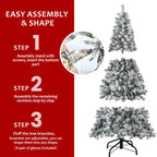Artificial 5ft Flocked Christmas Tree With 407 PVC Branch Tips, 150L Warm White Led, Round Head, Foldable Base For Indoor Holiday Decorating - The Premium