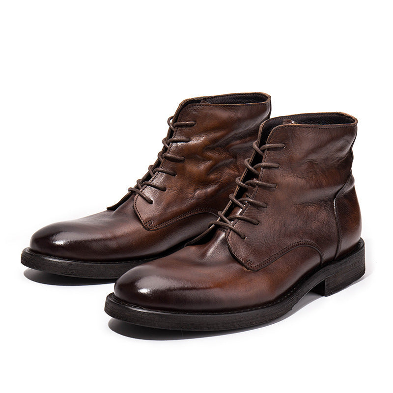 Trendy Workwear Boots All-match First Layer Cowhide Retro