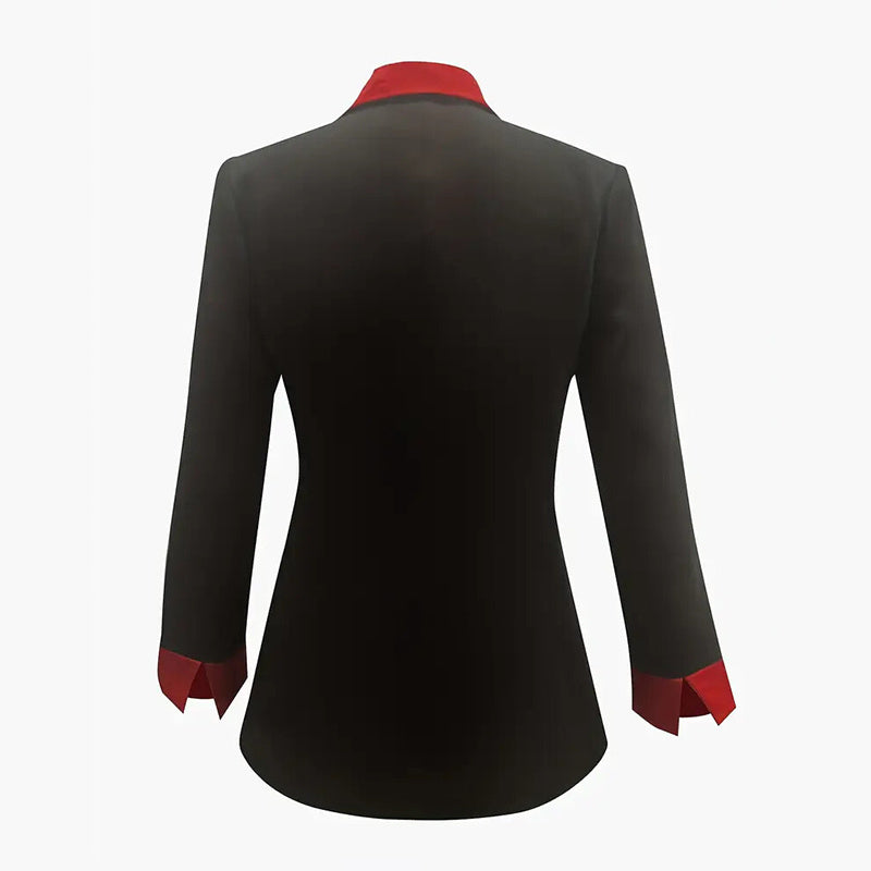 Women's Classic Notch Lapel Blazer, Double-Breasted Long Sleeve Jacket With Color-Block Waist Definition