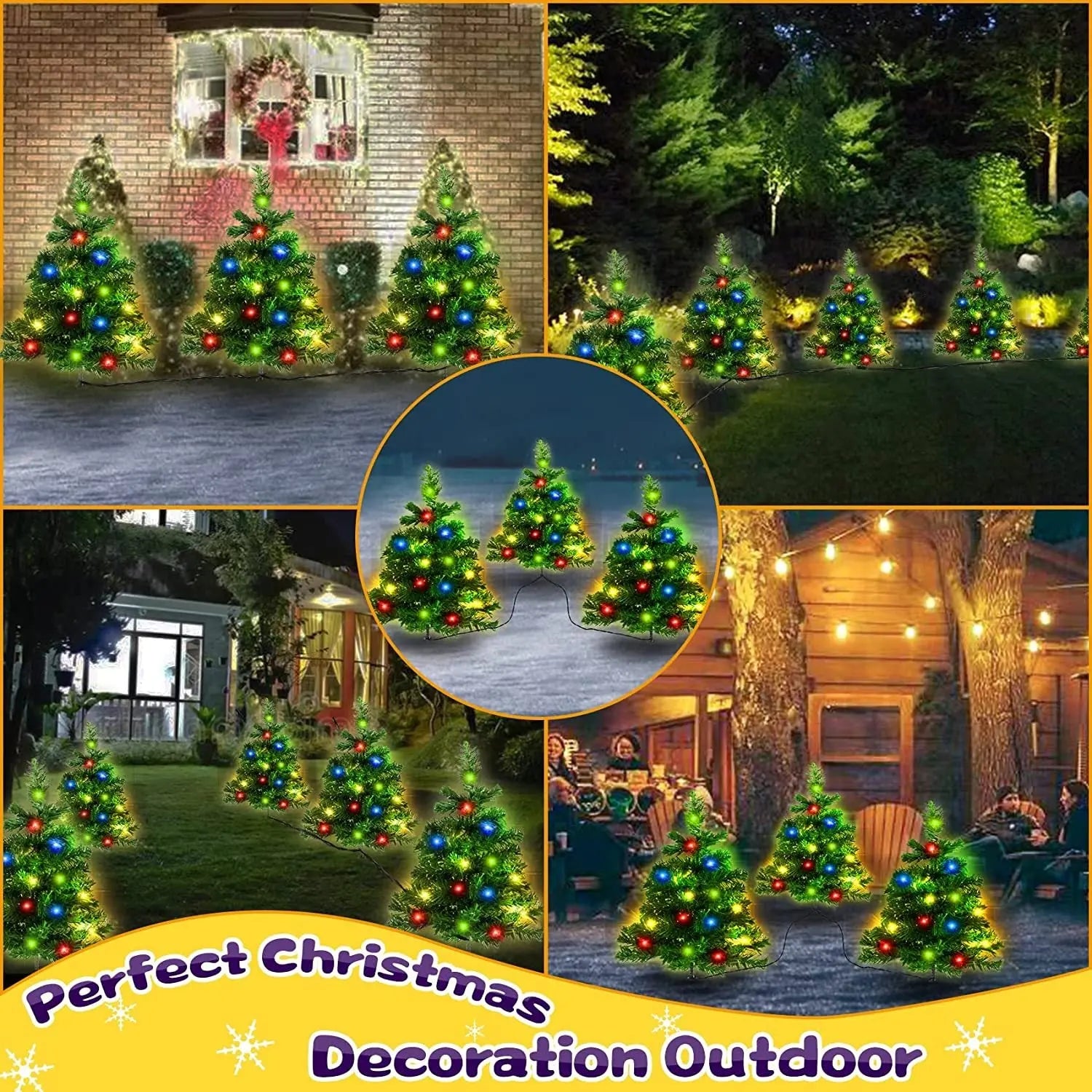 3SET 1 TOW 2 Solar Christmas Tree, Solar Powered Pathway Christmas Tree With Multicolored LED Lights - The Premium