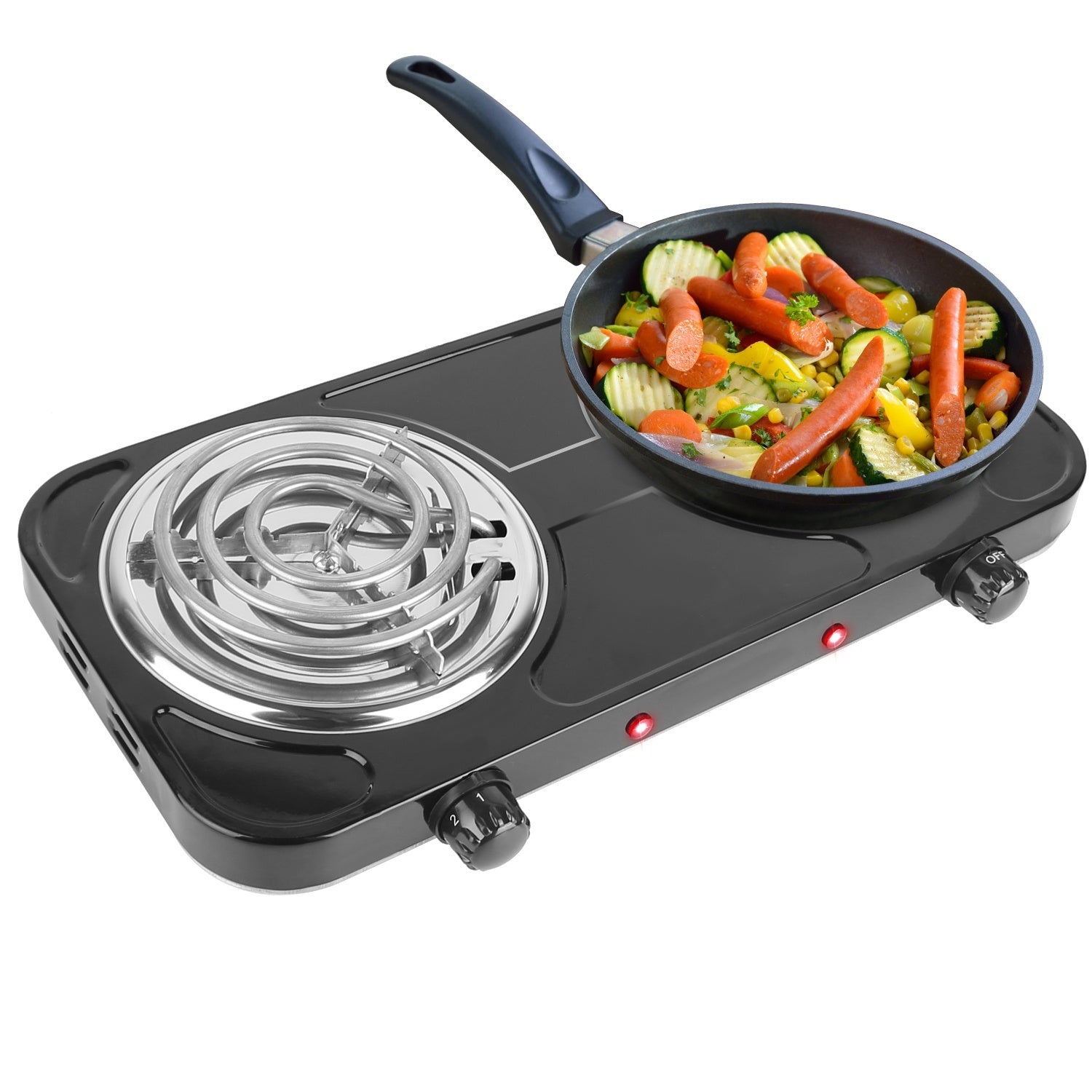 2 Color Options -- 1Pc 2000W Electric Double Burner Portable Coil Heating Hot Plate Stove Countertop RV Hotplate With Non Slip Rubber Feet 5 Temperature Adjustments