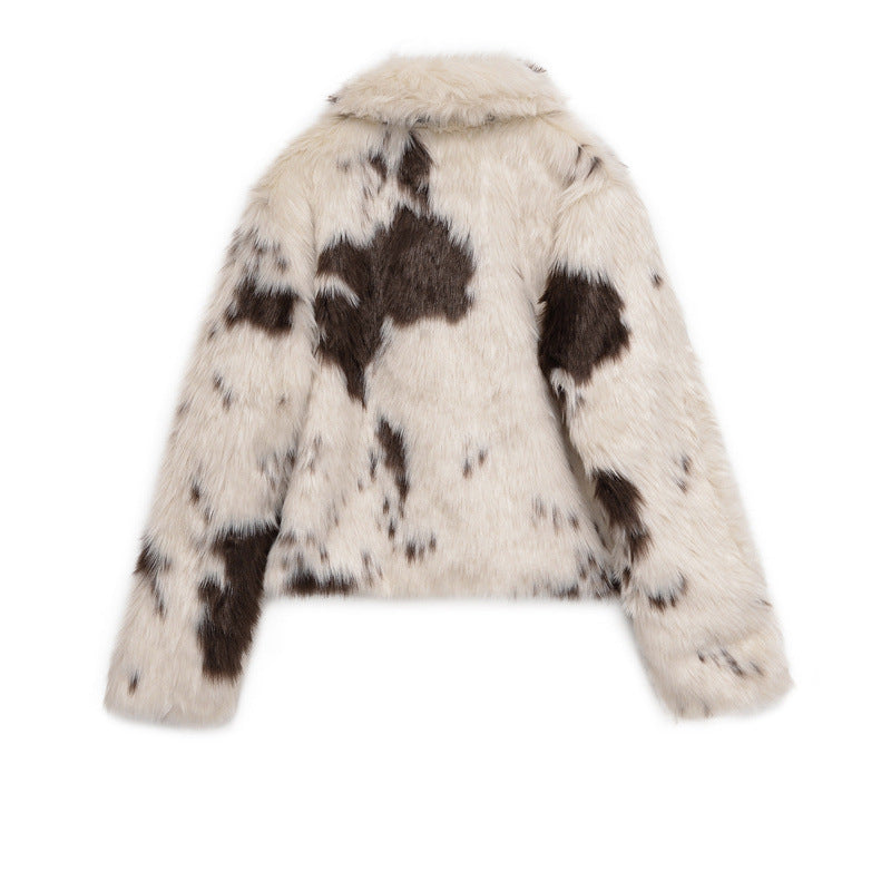 Fashion Temperament Women's Faux Fur Effect Animal Print Coat