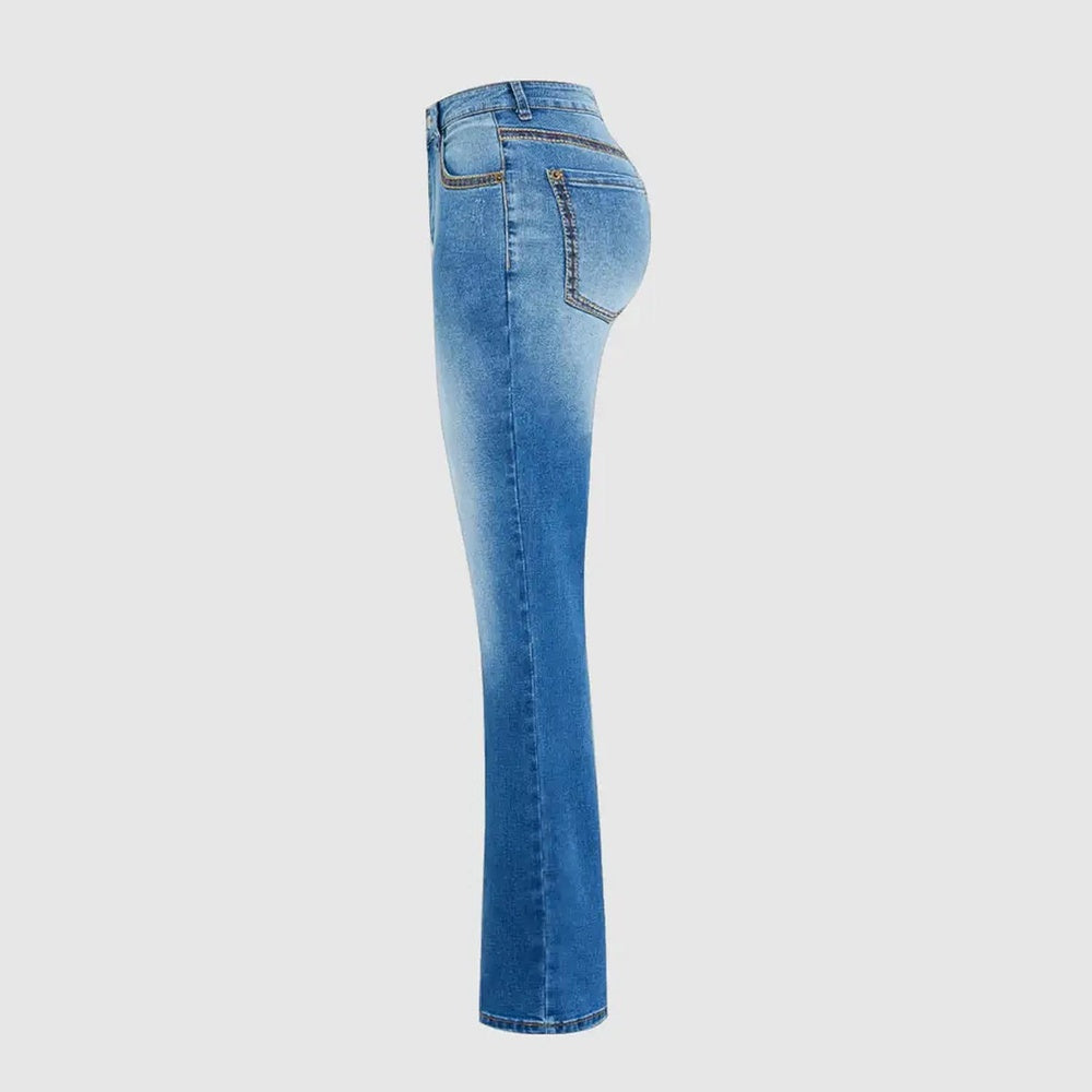 Women's Classic Western Bootcut Jeans, Mid-Rise Stretch Denim With Tooled Leather Style Trim On Waist & Pockets, Cowgirl Pants