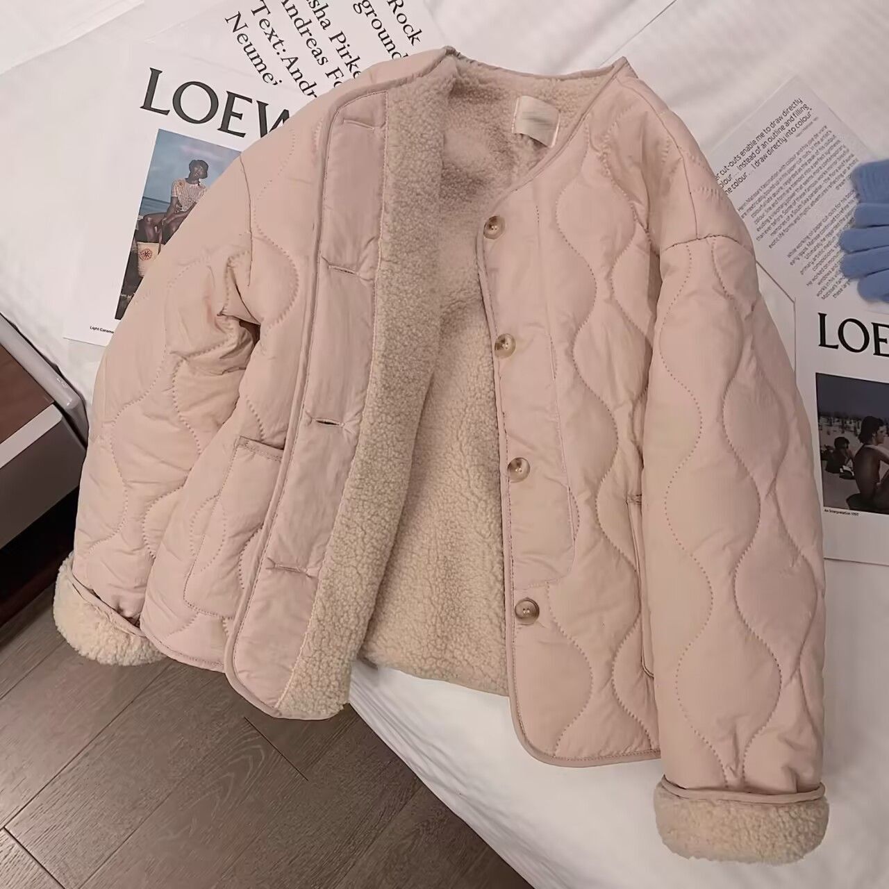 Lamb Fleece Cotton-padded Jacket For Women In Winter
