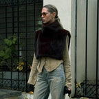 New Solid Color Half Turtleneck Sleeveless Fur Vest For Women