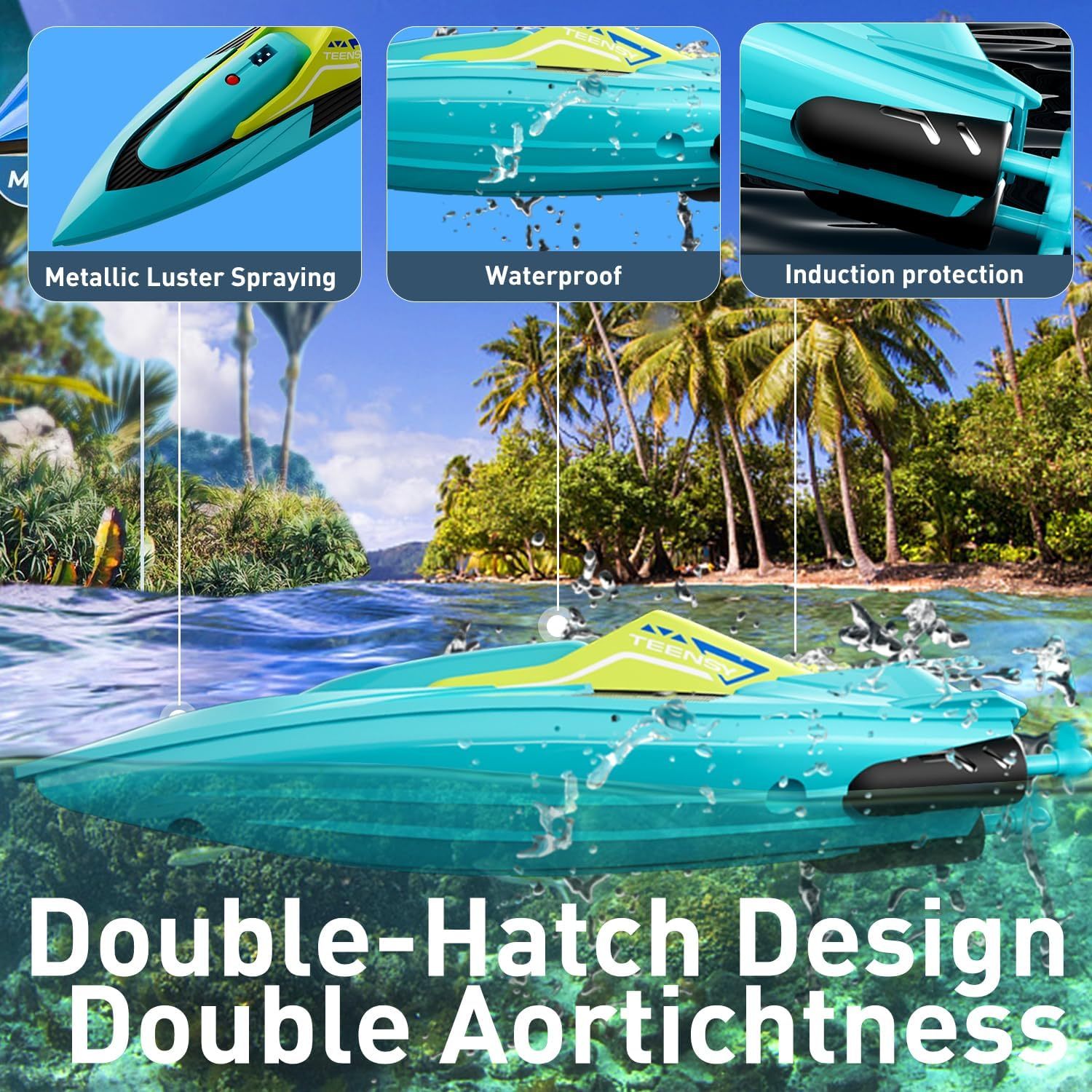 4DRC S5 Remote Control Boat For Swimming Pools And Lakes, 2.4GHz 20 MPH Racing Boat, Rechargeable Battery, Low Battery Alarm, Gifts For Boys And Girls, Logistics Sent Randomly By UPS,USPS,FEDEX