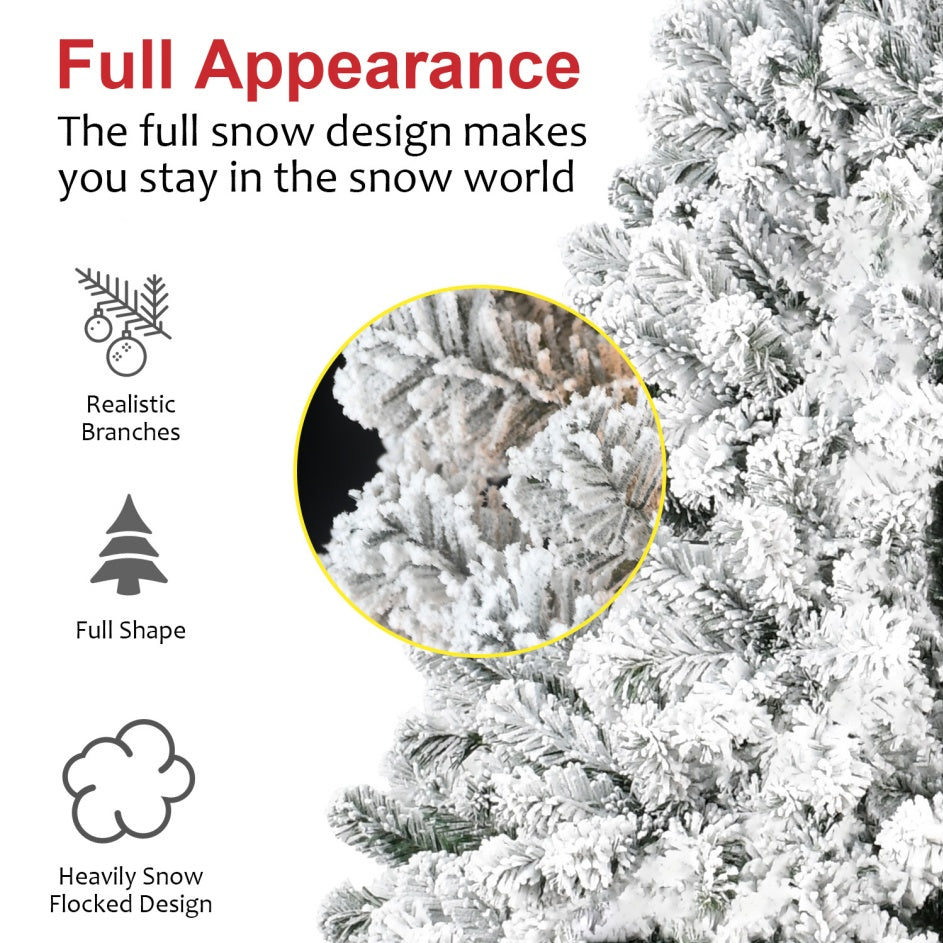 5-Foot Flocked Christmas Tree Artificial Snowy Holiday Tree With 407 Branches