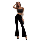 Women's Fashion Sexy Slim Solid Color High-Waist Velvet Flared Pants