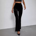 Women's Fashion Sexy Slim Solid Color High-Waist Velvet Flared Pants