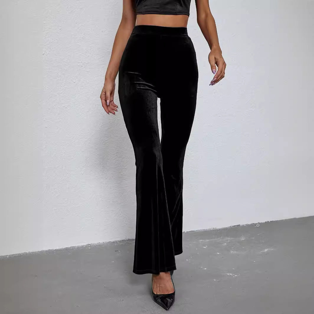 Women's Fashion Sexy Slim Solid Color High-Waist Velvet Flared Pants