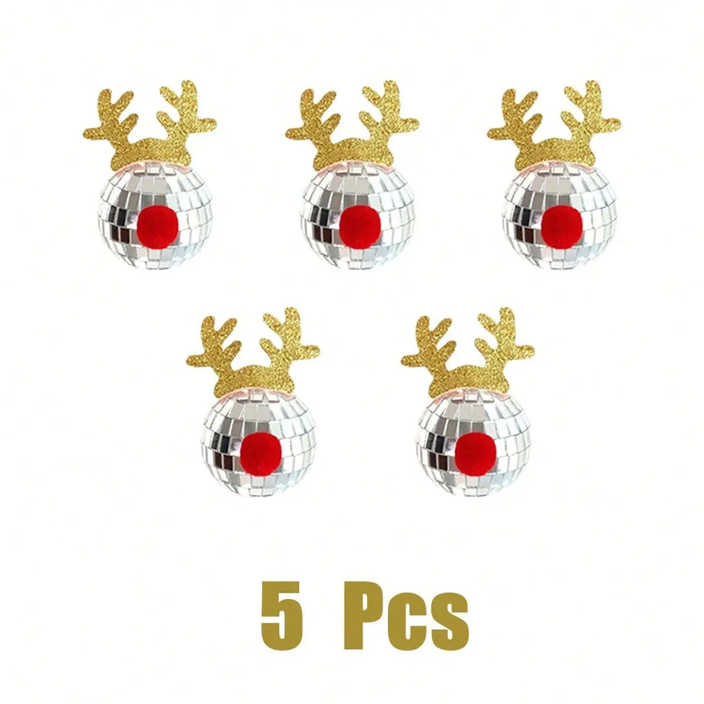 5 Pcs Disco Mirror Christmas Ball Pendants With Elk Antlers Cute Disco Ball Accessories Car Disco Mirrors Deer Antler Ornament Halloween Props For Xmas Trees Garlands Music Festival Birthday Party Dec - The Premium