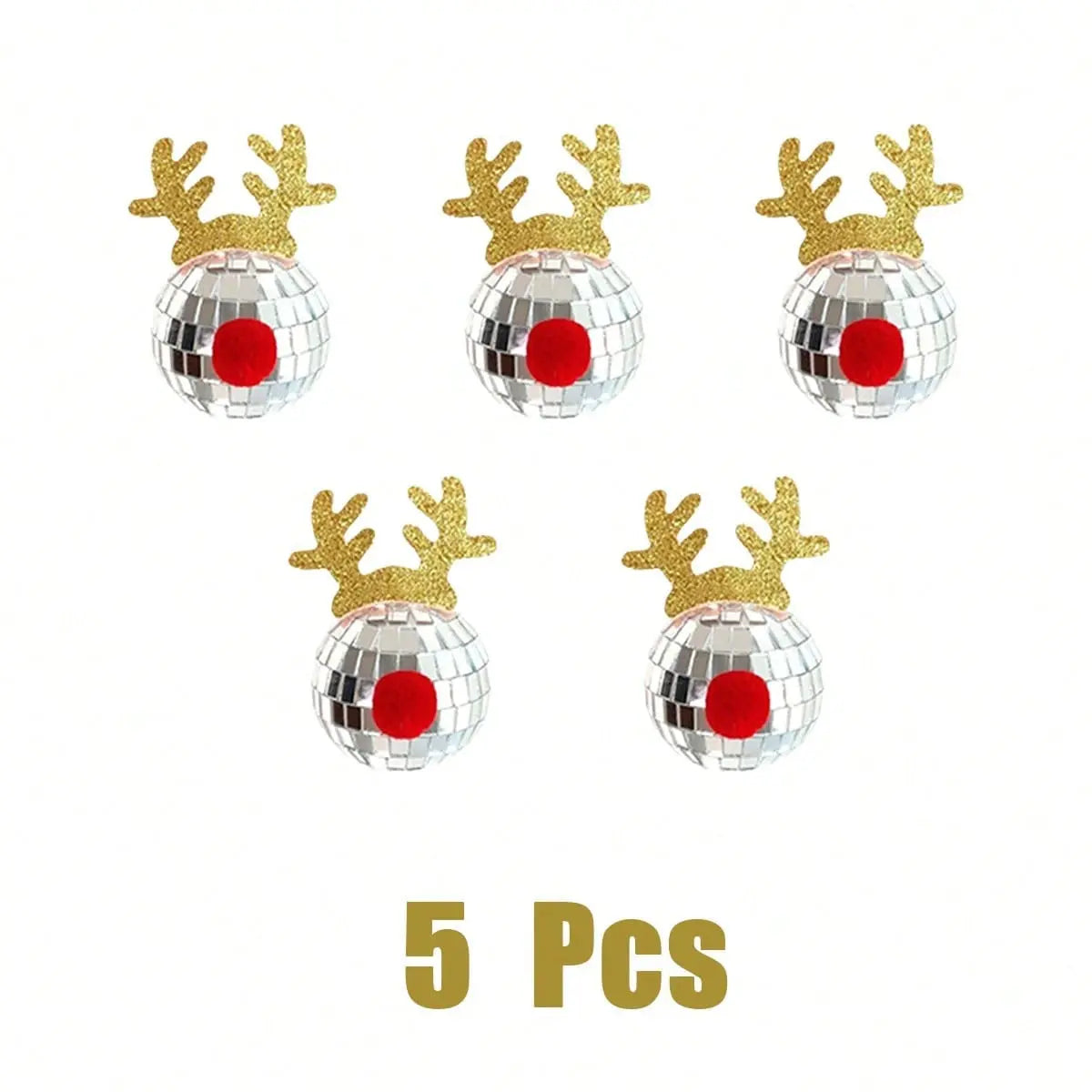 5 Pcs Disco Mirror Christmas Ball Pendants With Elk Antlers Cute Disco Ball Accessories Car Disco Mirrors Deer Antler Ornament Halloween Props For Xmas Trees Garlands Music Festival Birthday Party Dec - The Premium