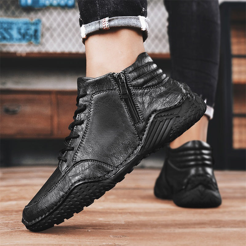 Martin Boots Trendy Genuine Leather Casual High-top Men's Fleece-lined