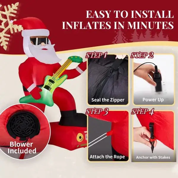 Dropship 7.5FT Lighted Christmas Inflatable Decoration, Inflatable Black Santa Playing Electric Guitar, Funny Blow Up Yard Decorations With Built-in LED Lights For Holiday Party Front Yard Lawn Garde - The Premium