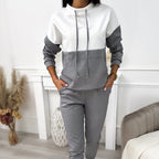 Drawstring Semi-high Neck Color Block Sporty Sweatshirt