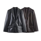 Fashion Temperament Women's Straight Leather Effect Blazer