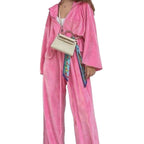 Fashion Velvet Zipper Drawstring Casual Set