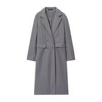 Fashionable Temperamental All-match Blended Double-breasted Long Lapel Coat Jacket