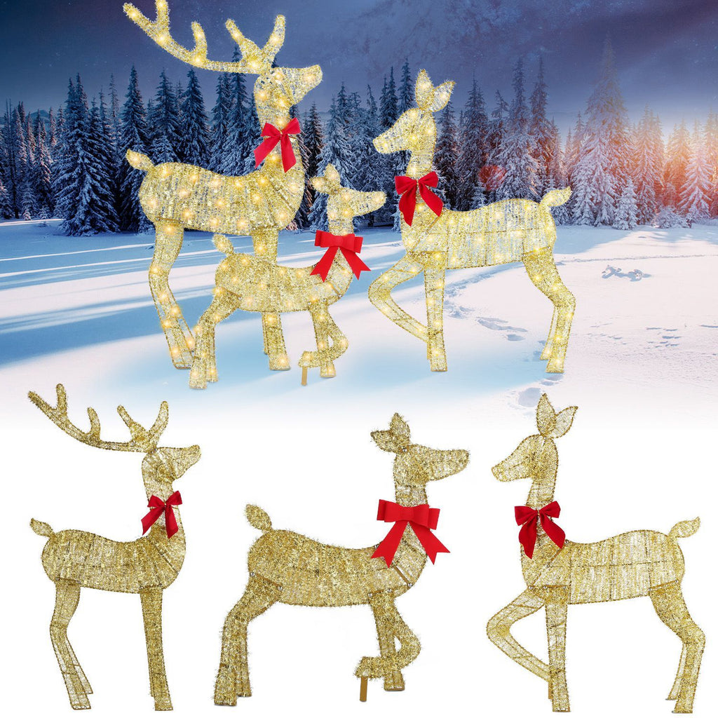 3Pcs In 1 Set 2D Lighted Christmas Deer Family Set Indoor Outdoor Light Up Reindeer Decorations Lighted Buck Doe Fawn Display With 8 Lighting Modes
