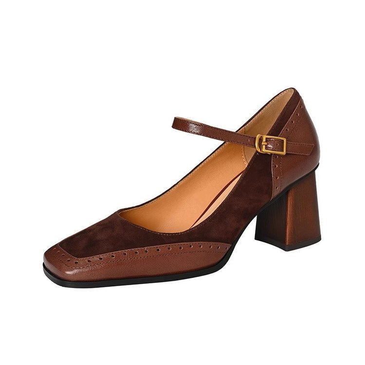Square Toe High Heel Vintage Mary Jane Shoes With Buckle