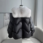 Polyester Women's Loose Thick Cotton Coat With Fur Collar