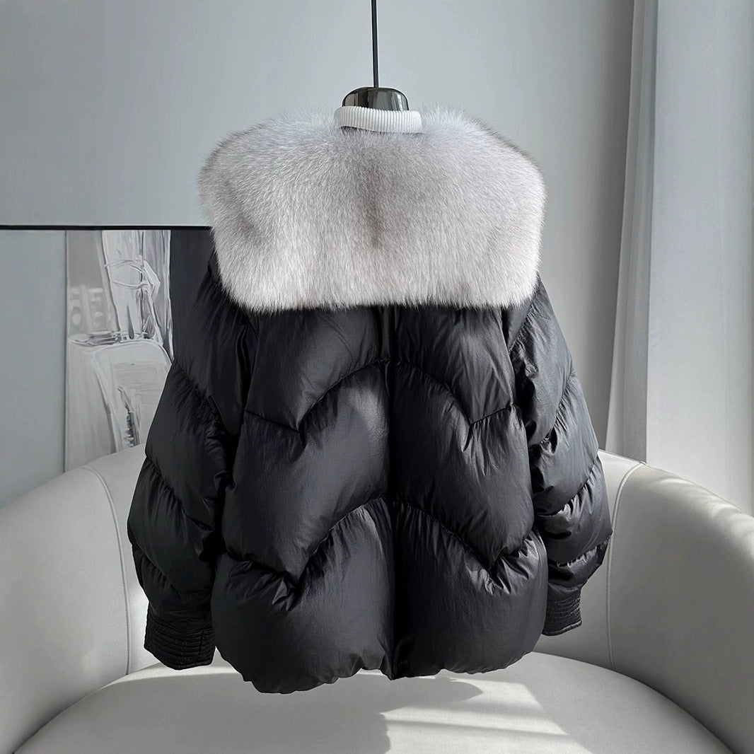 Polyester Women's Loose Thick Cotton Coat With Fur Collar