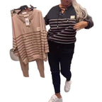 Striped Sporty Two-piece Loose Sweatshirt Sweatpants Set