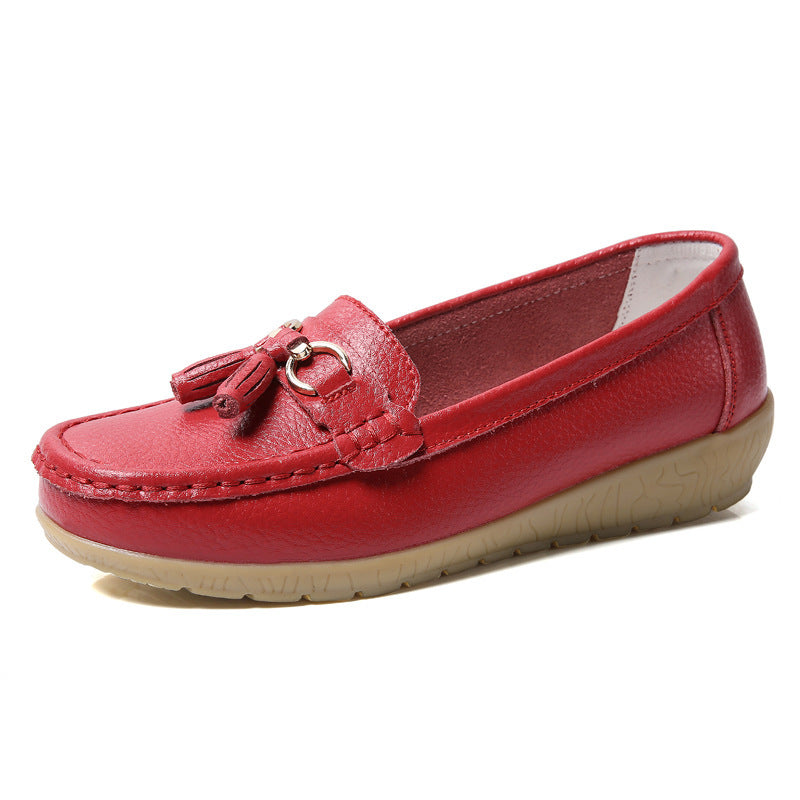 Two-layer Calf Leather Shoes Low-top Slip-on Women's Shoes