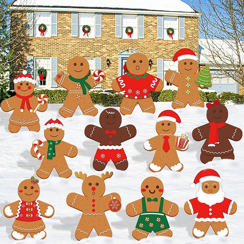 12 Pcs Christmas Gingerbread Man Yard Sign Waterproof Outdoor Xmas Gingerbread Lawn Signs Yard Decoration For Holiday Lawn Yard Patio Walkway Pathway Decor - The Premium