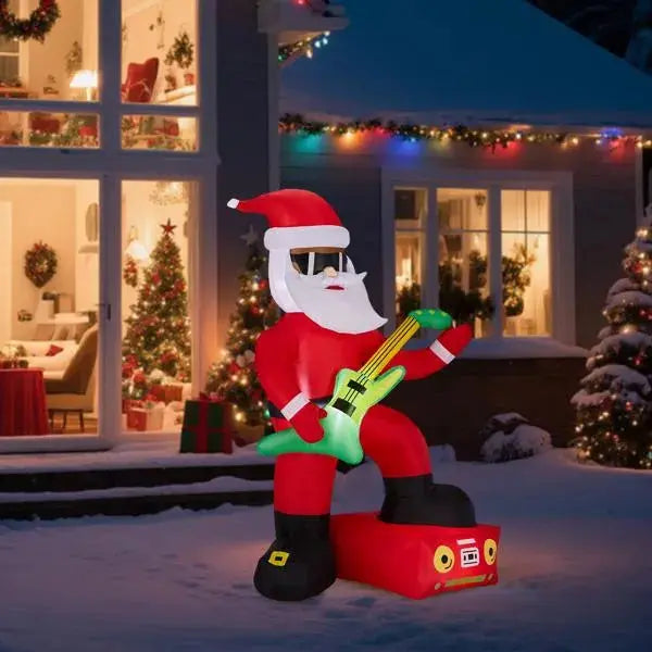Dropship 7.5FT Lighted Christmas Inflatable Decoration, Inflatable Black Santa Playing Electric Guitar, Funny Blow Up Yard Decorations With Built-in LED Lights For Holiday Party Front Yard Lawn Garde - The Premium