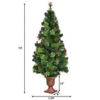 5ft Pre-Lit Artificial Christmas Tree - 100 Clear LED Lights 260 Tips PVC Red Berries Pine Cones UL Adapter - The Premium