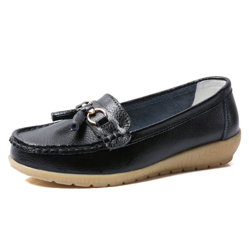 Two-layer Calf Leather Shoes Low-top Slip-on Women's Shoes